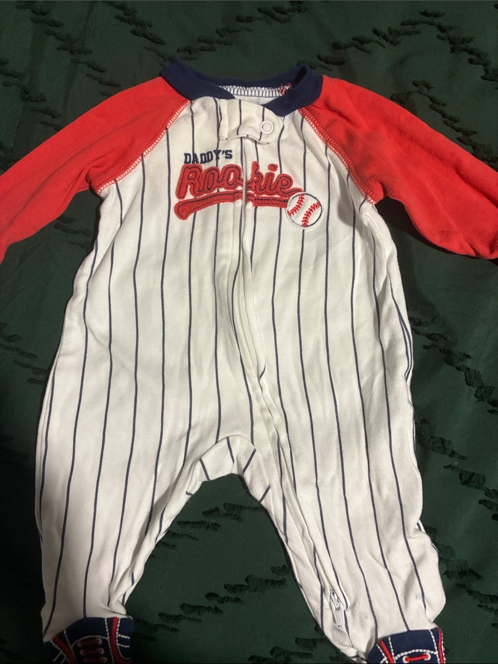Daddy's Rookie Baseball Themed Double Zipper Baby Sleeper